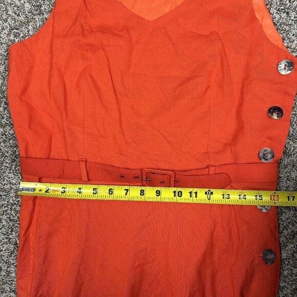 Vtg Claude Rene Orange Linen Side Button Sleeveless Dress Maxi Belt Sz 14 New - Picture 13 of 15